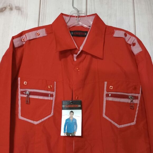 Albertini Shirt Men's 3xl‎ Button Front Red - Picture 3 of 8
